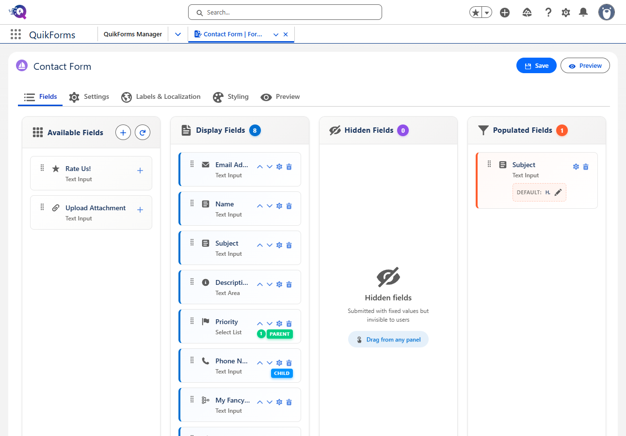 QuikForms Form Builder Interface