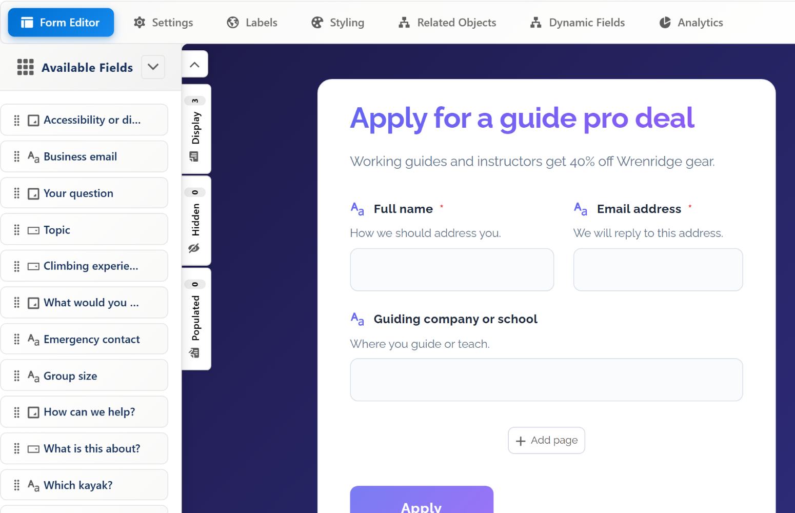 Form Editor Tab: Drag and Drop Interface